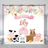 Aperturee - Aperturee Floral Pink Farm Animal Custom Birthday Backdrop